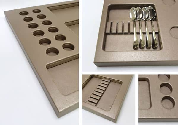 Bespoke hospitality tray with special compartments for spoons and condiments
