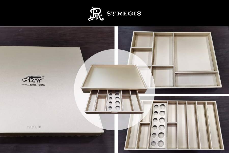 Bespoke welcome tray in a special pearl colour at St Regis Kuwait
