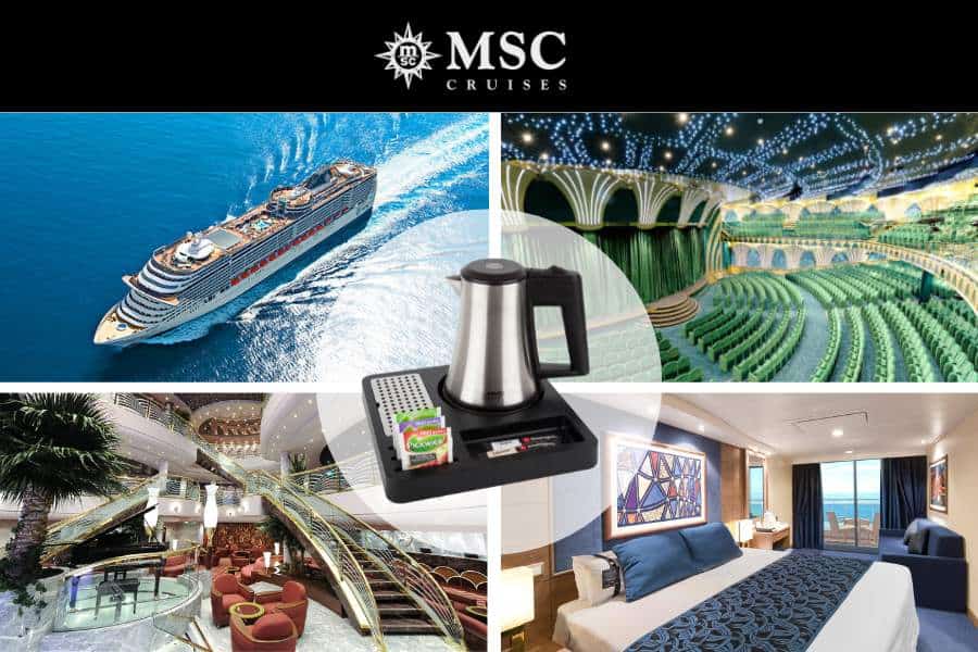Black ABS hospitality tray with hotel kettle at MSC cruises