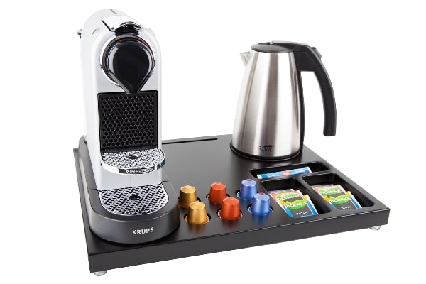 Hospitality tray SUPREME with 1 litre stainless steel hotel water kettle