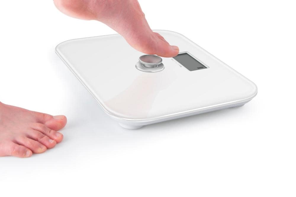 White battery free hotel scale with Push Power Technology