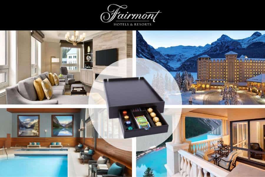 Black PU leather welcome tray at Fairmont Canada