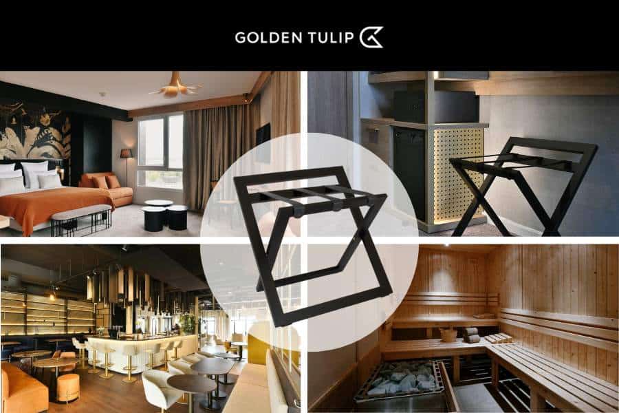 Luggage rack of wood at Golden Tulip