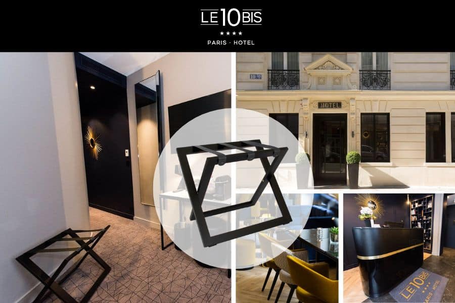 Solid wooden luggage rack at hotel LE10BIS in France