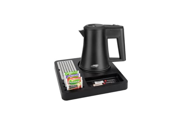 Small welcome tray B-TRAY SQUARE with black hotel kettle